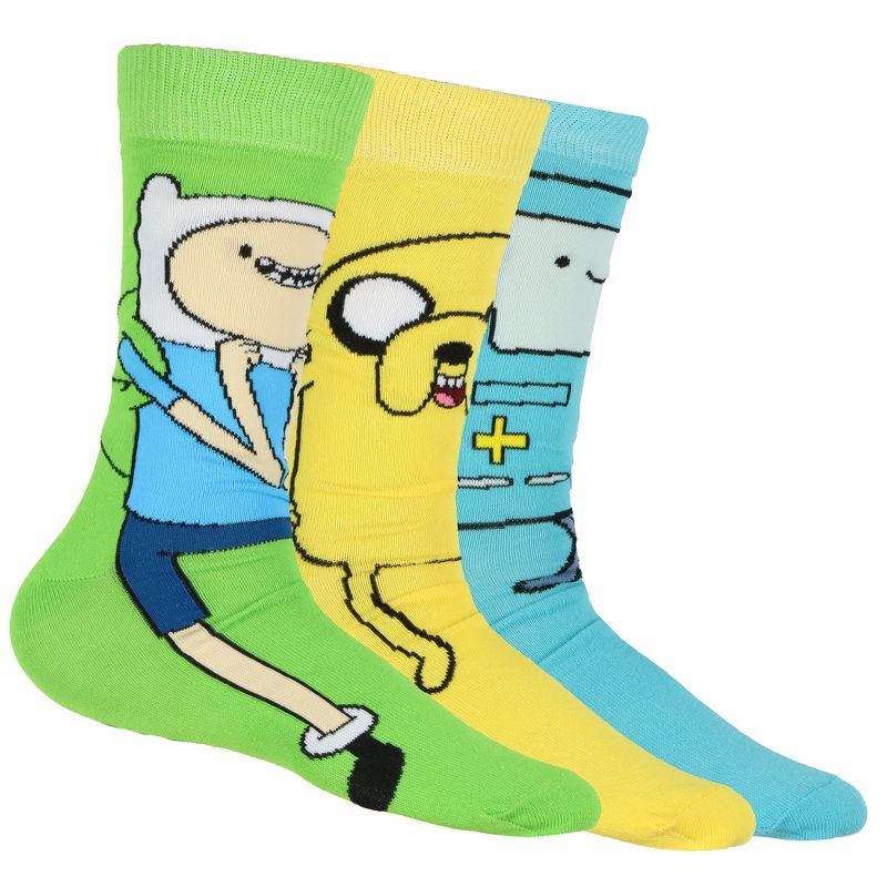 Adventure Time Socks Men's 3 Pairs Jake Finn BMO Mid Calf Crew Sock (Fits Shoe Size 6-12) Multicolored