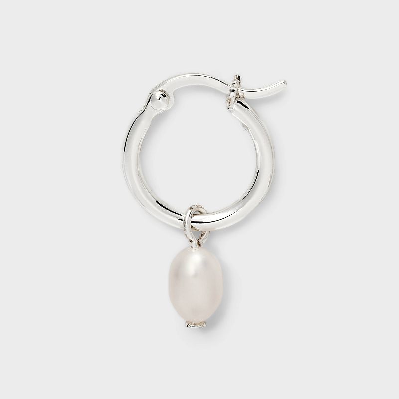 Silver Plated Fresh Water Pearl Dangle Hoop Earrings - A New Day™ Silver