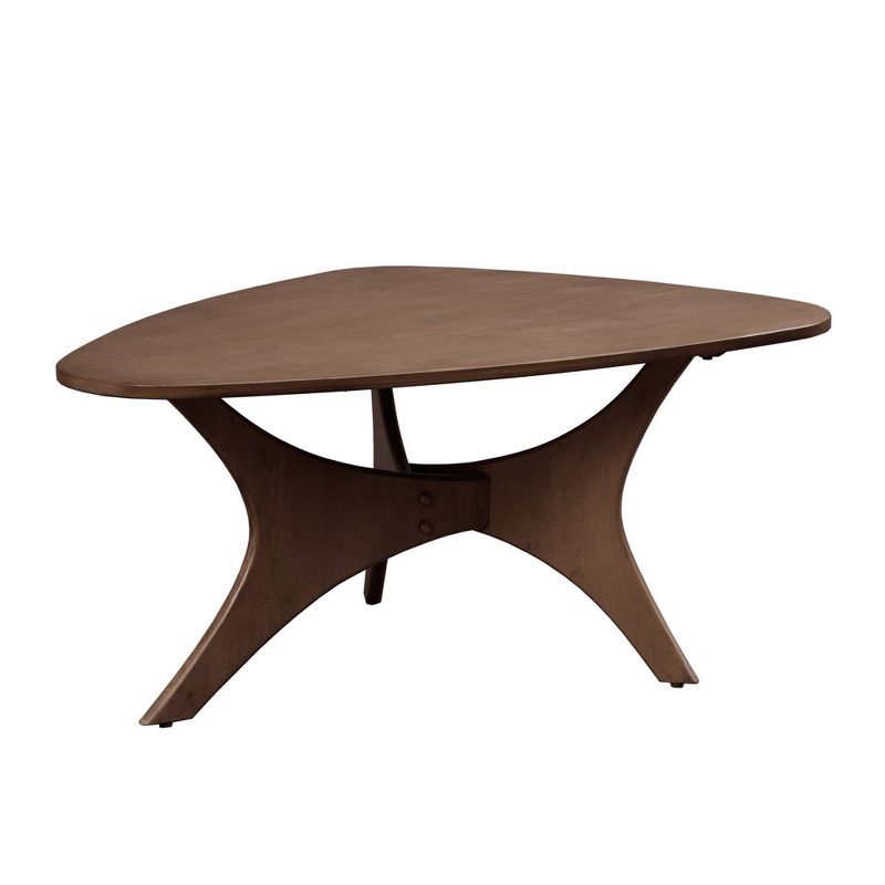 Blaze Triangle Wood Coffee Table Pecan: Chic Mid-Century, Unique Base, Living Room Furniture