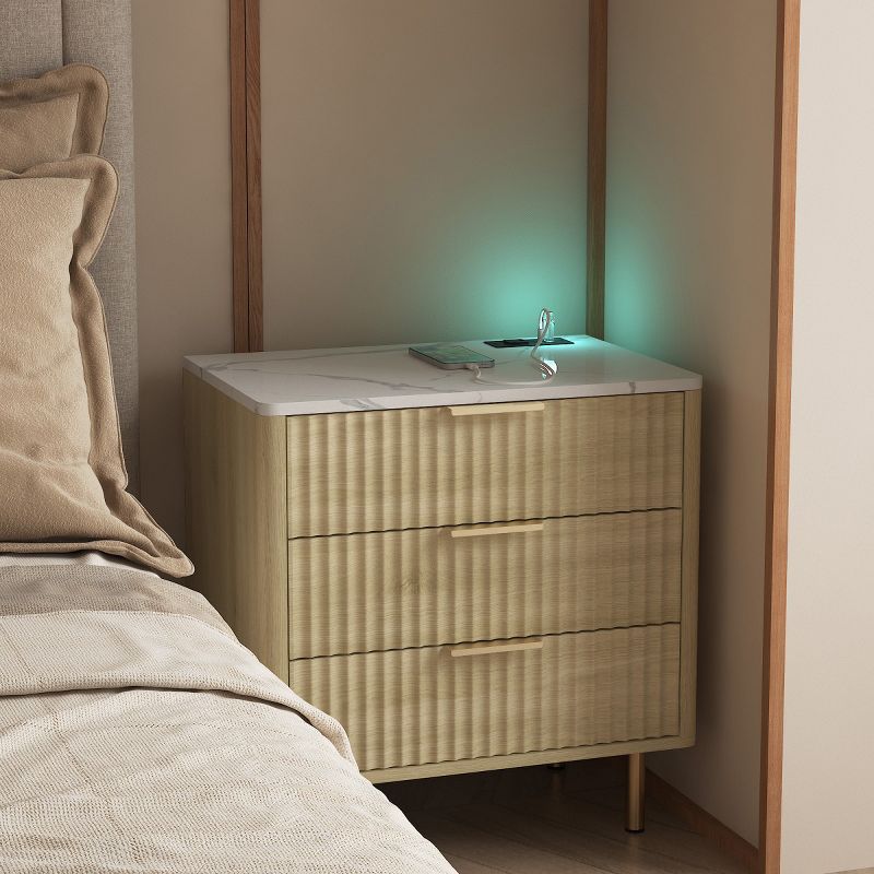 AZL1 Life Concept Nightstands with Night Light, Modern Night Stand with 2 Storage Cabinetsr, Ideal for Bedroom Furniture, Yellow, 22.83"*15.35"*23.62"