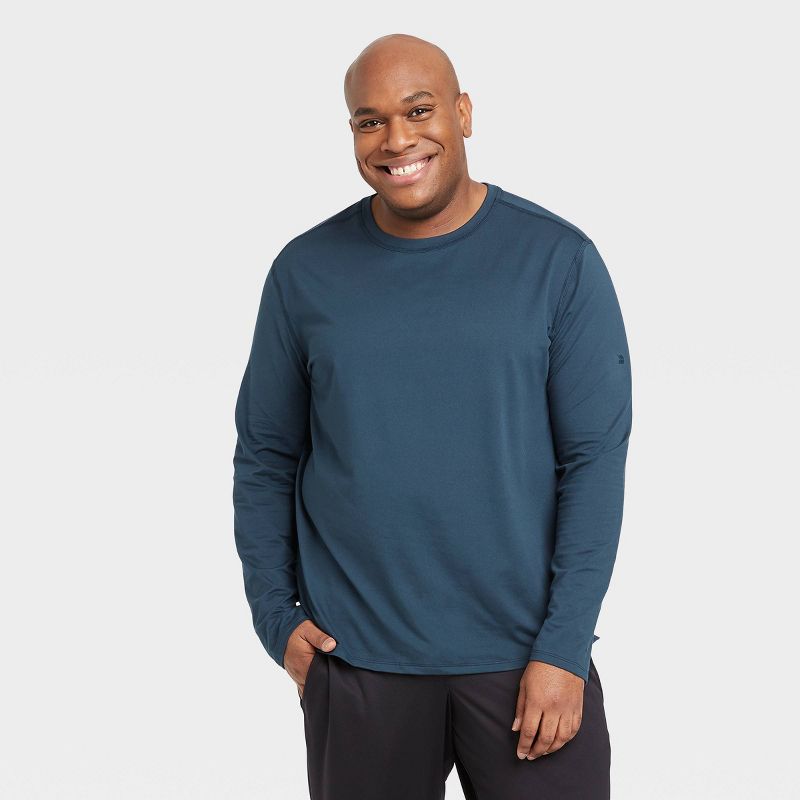 Men's Long Sleeve Performance T-Shirt - All In Motion™ Navy L: Moisture Wicking, Quick Dry, Jersey