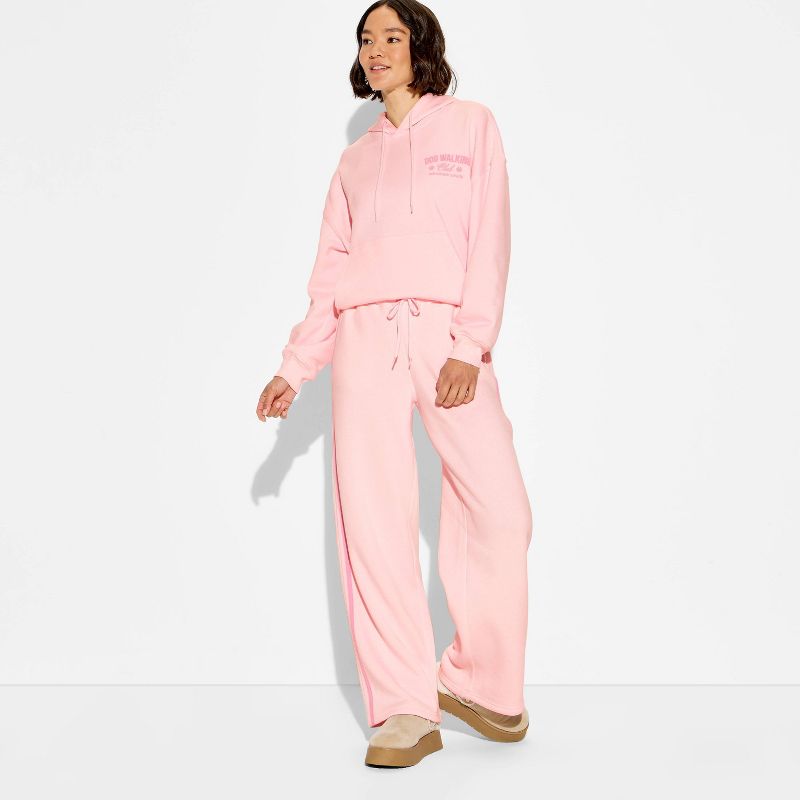 Women's Side Striped Fleece Graphic Sweatpants - Pink XS