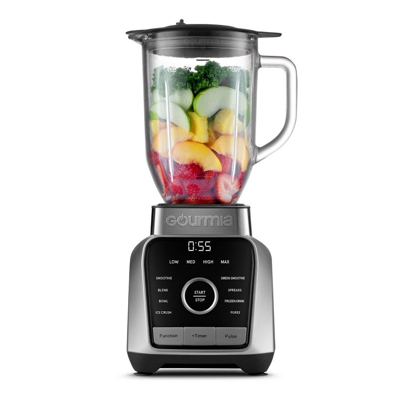 Gourmia Digital Blender with 8 Total Blend Programs, 4 Speeds & Round-Plated Tamper Gray: 1250W, Crushes Ice, Smoothie Maker