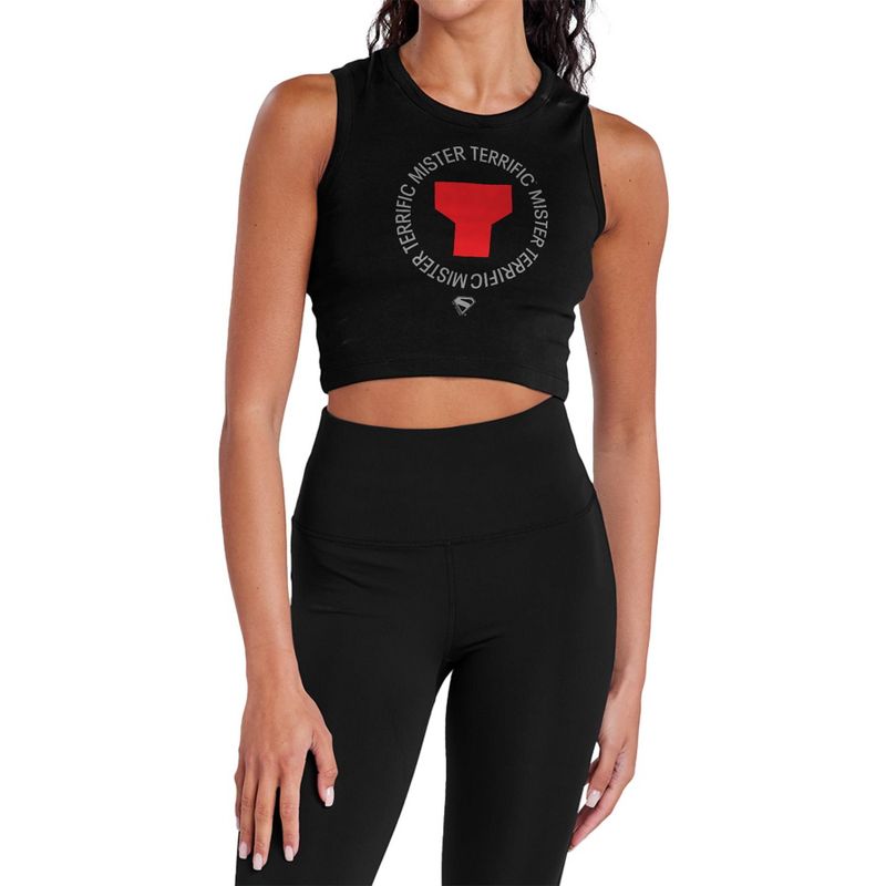 Women's Superman 2025 Mr Terrific Icon Sleeveless Crop Top Tank, Black, X Large