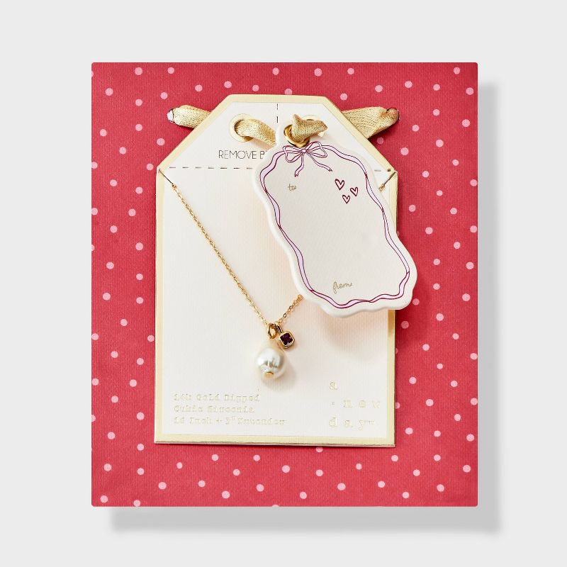 14K Gold Dipped Valentines Organic Pearl with Garnet Charm Necklace - A New Day™