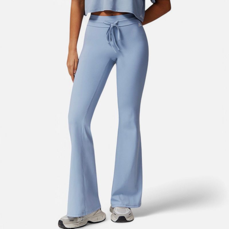 Anna-Kaci Active Women's High Waist Flare Athletic Pants with Drawstring Waist - Large, Light Blue