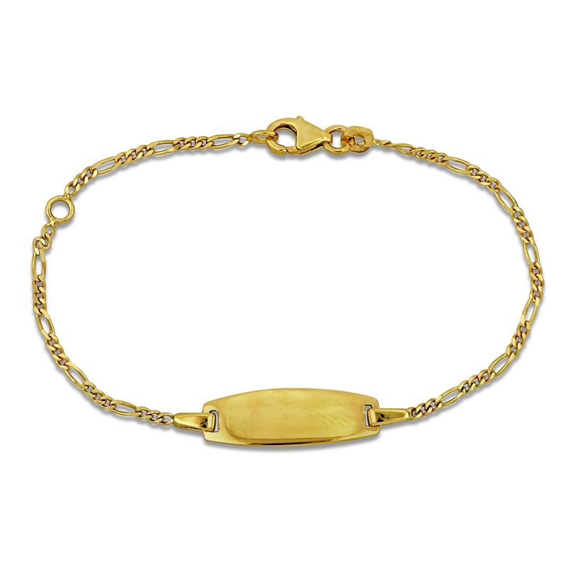 EVERLY JEWELRY | 14K Yellow Gold 1.5mm Figaro Link Chain Oval ID Bracelet, 4.5 inc + 1 inc