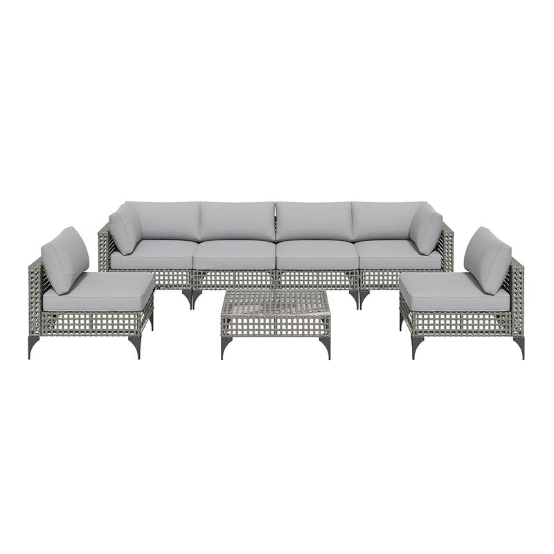 Mondawe 7-Piece Vintage Gray Wicker Outdoor Patio Conversation Set with Cushions and Coffee Table