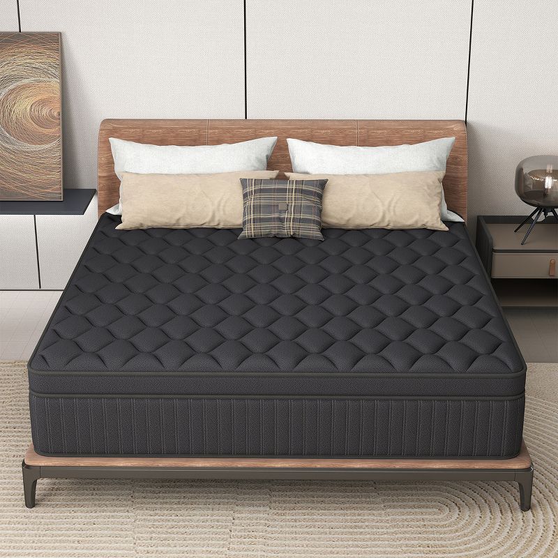CHEVNI 14 Inch Queen Size Mattress in a box Hybrid Spring Memory Foam Medium Firm Black - Black