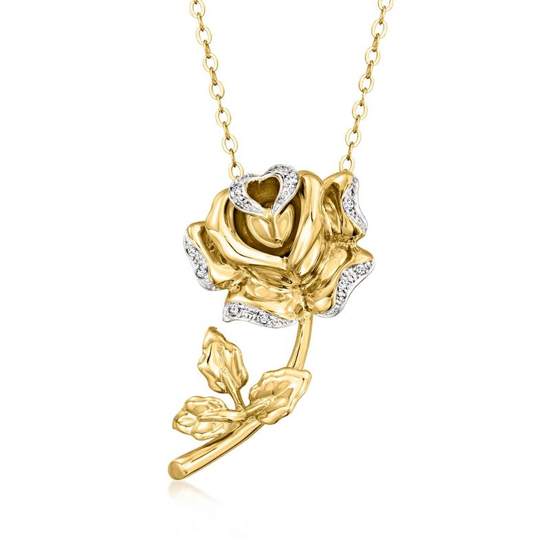 Ross-Simons Diamond Rose Pendant Necklace in 18kt Gold Over Sterling Size 20