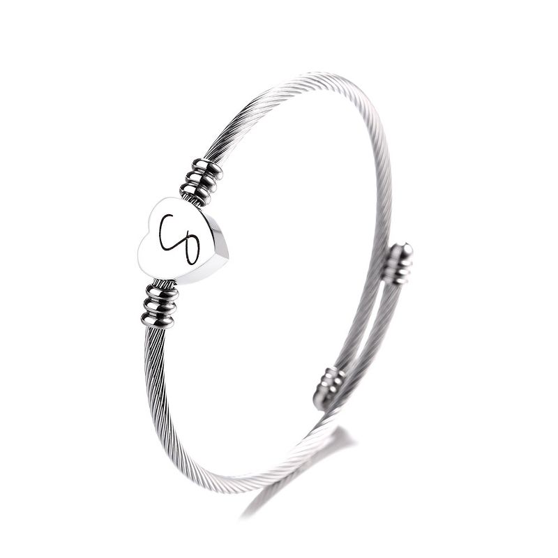 Amy and Annette Twisted Steel Heart Cable Initial Bracelet - S