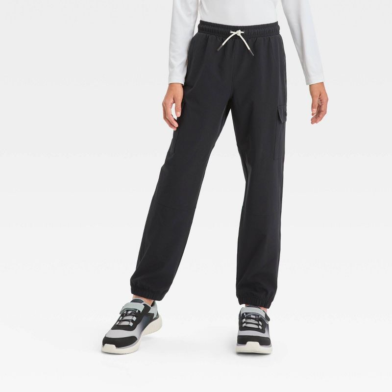 Boys' Adventure Pants - All In Motion™ Black L: Recycled Polyester, Spandex, Water Repellent, Cargo Pockets, Drawstring Waist