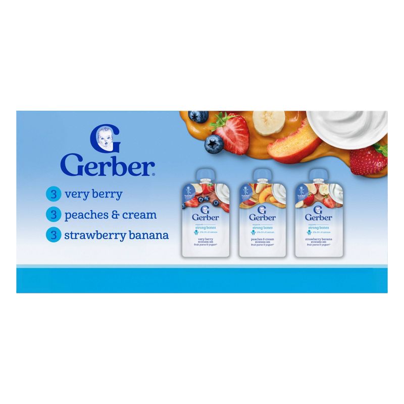Gerber Baby Food Fruit & Yogurt Puree Toddler Food Pouch Variety Pack - 1.96oz/9pk Each​
