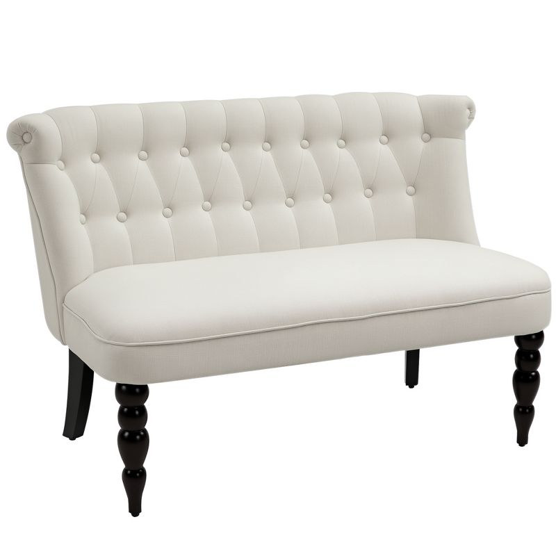 HOMCOM Upholstered Armless Fabric Loveseat with Button Tufted Design for Living Room with Wood Legs, Cream White