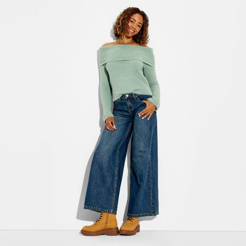 Women's Mid-Rise Ultra Wide Leg Baggy Jeans - Wild Fable™ Dark Wash 0