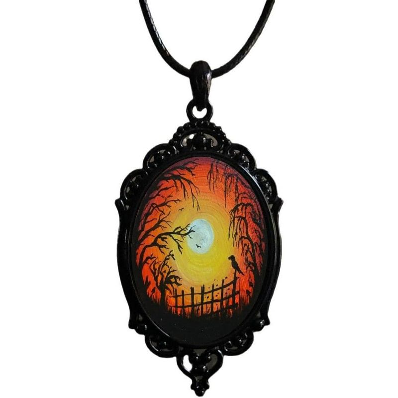 Gothic Bat Glass Pendant Necklace With Rope Chain For Punk Witch Victorian Jewelry Accessories