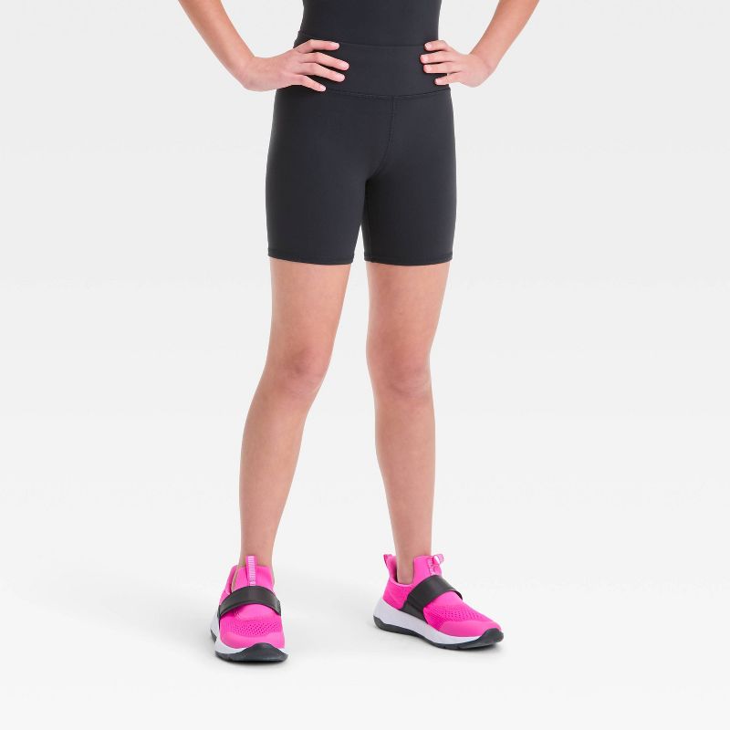 Girls' Bike Shorts - All In Motion™ Black L: Recycled Polyester, Spandex, Moisture Wicking, Quick Dry, High Rise, 5.5" Inseam