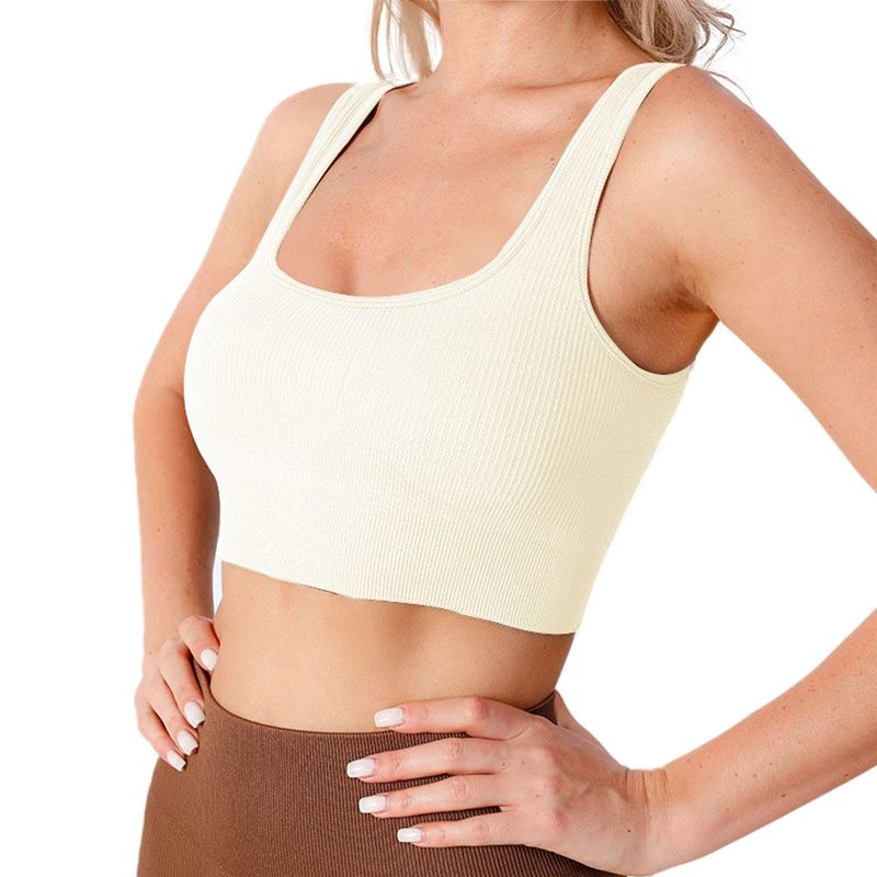 Dexmalle XL Size White Yoga Basic Ribbed Knit Crisscross Back Crop Sports Tank Top