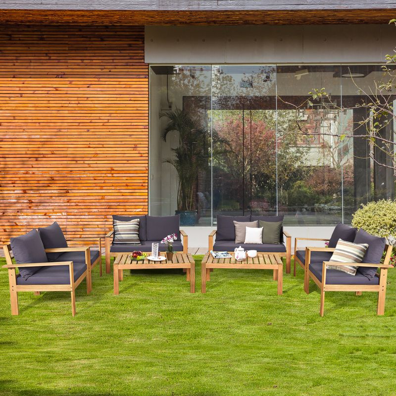 Costway 8PCS Patio Furniture Set Acacia Wood Thick Cushion Loveseat Sofa Garden