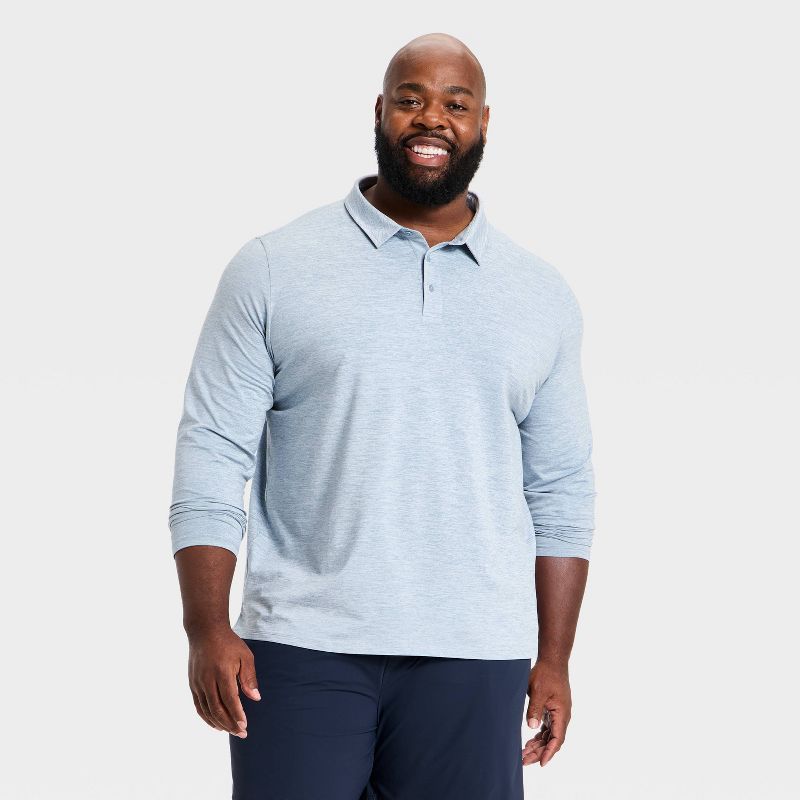Men's Long Sleeve Soft Stretch Polo Shirt - All In Motion™ Light Blue 3XL