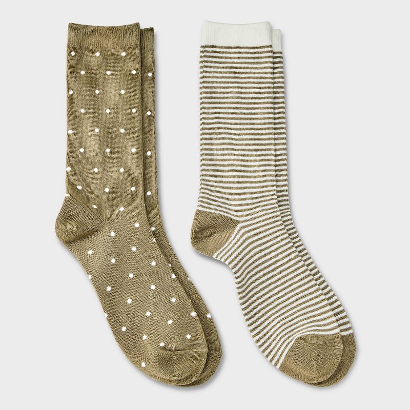 Men's 2pk Casual Crew Socks - Goodfellow & Co™ Olive Green/Cream 6-12