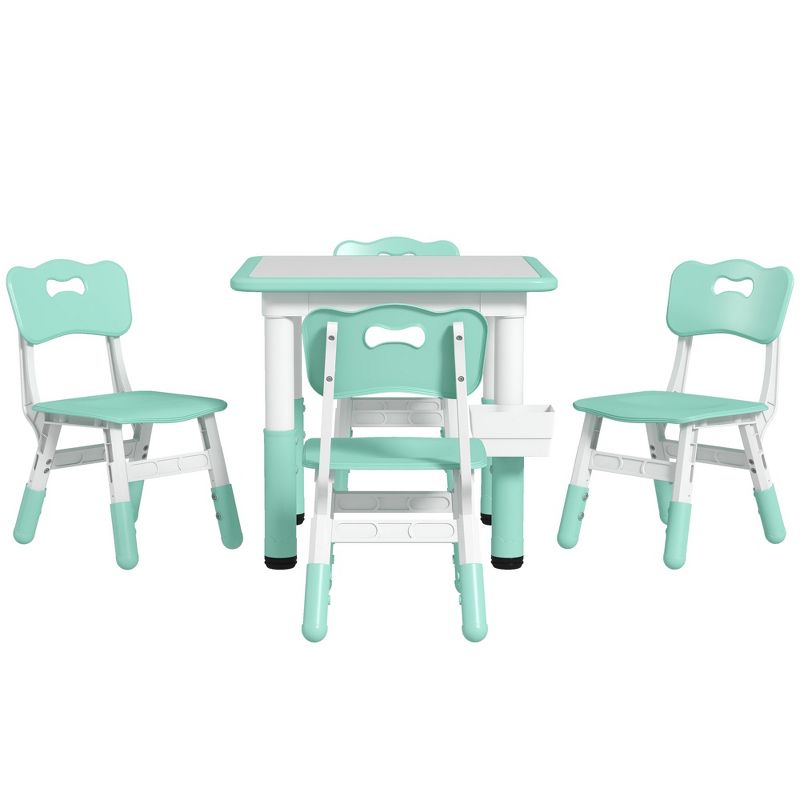 Aghana Digitals 5-Piece Toddler Table & Chair Set: Height-Adjustable (7 Table/3 Chair Levels), Green 23.60×23.60×22.80 in
