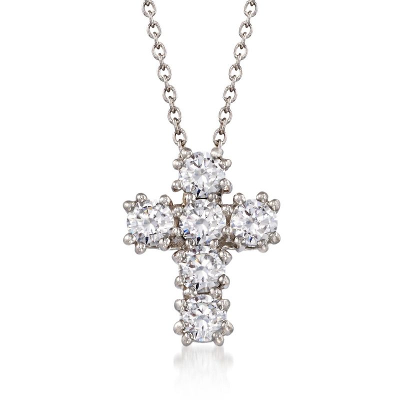 Ross-Simons 1.50 ct. t.w. CZ Cross Pendant Necklace in Sterling Silver Size 20