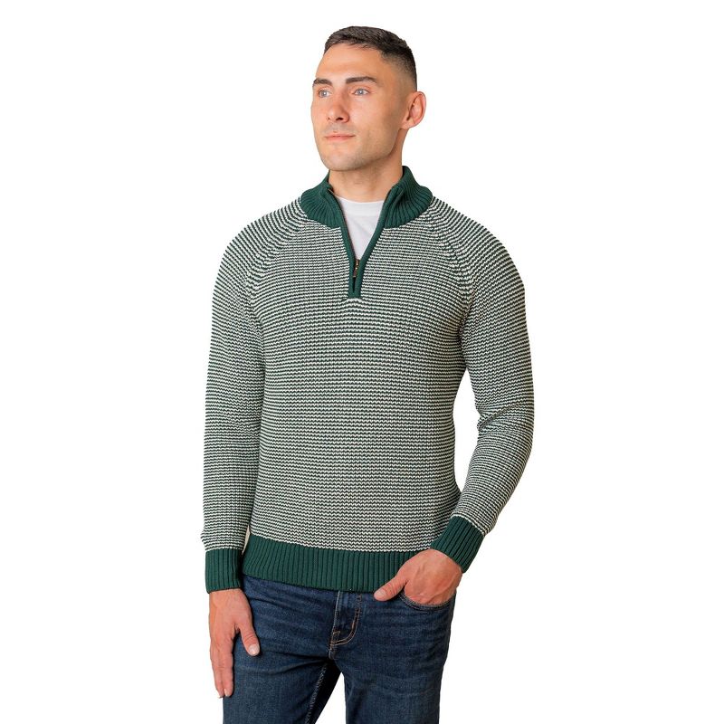 Hope & Henry Men's Organic Half Zip Ski Pullover Sweater, Deep Green Stripe, X-Large