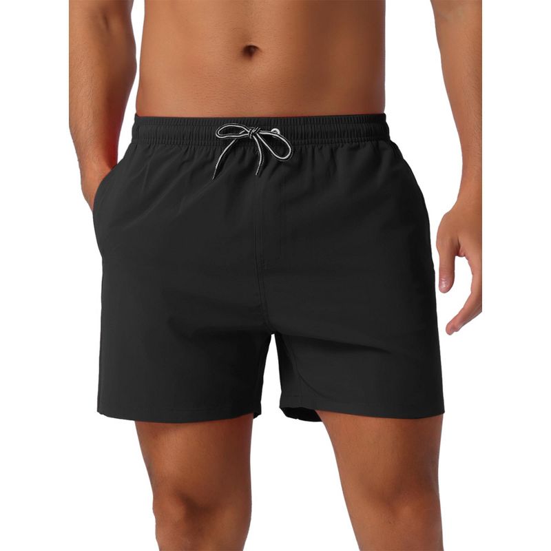 INSPIRE CHIC Men's Drawstring Waist Side Pockets Mesh Lining Beach Swim Trunks Black 32