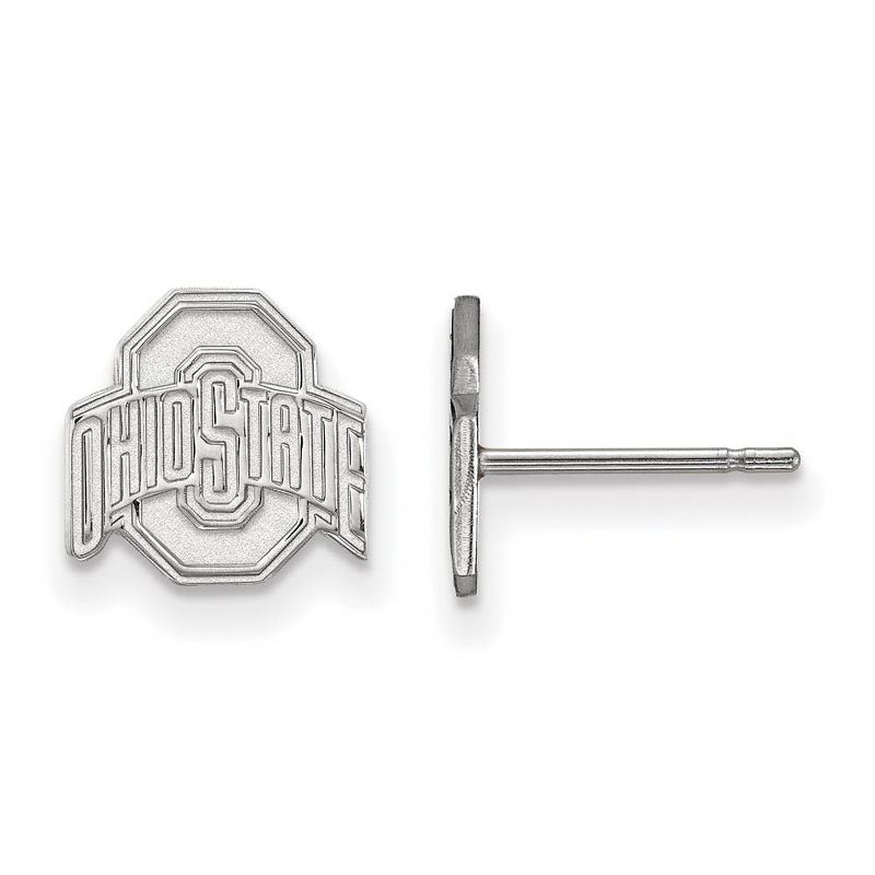 Black Bow Jewelry 10k White Gold Ohio State Buckeyes NCAA Logo Extra Small Post Earrings