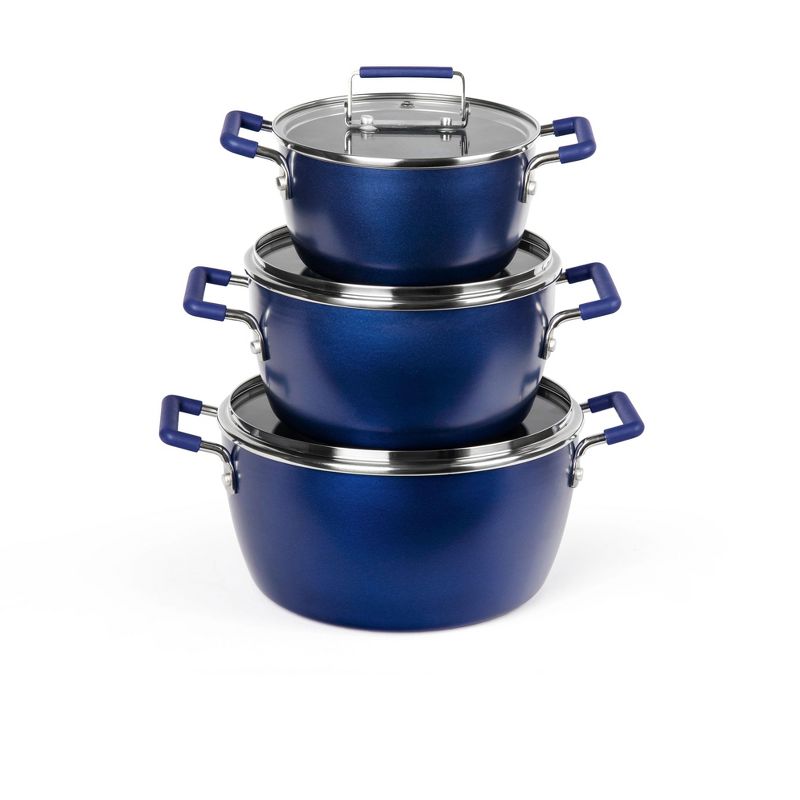 Granitestone 6 Pc Stackable Stock Pots Nonstick Black Nesting Pots with Lids
