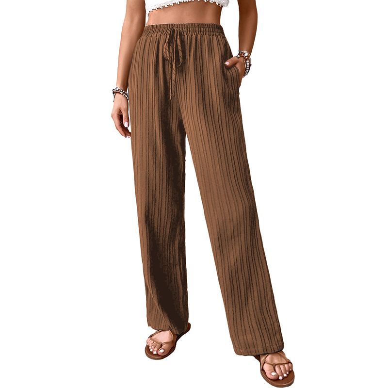 Clearlove Womens Pleated Wide Leg Pants Casual High Waisted Drawstring Slacks Dressy Palazzo Pants with Pockets, Coffee - S