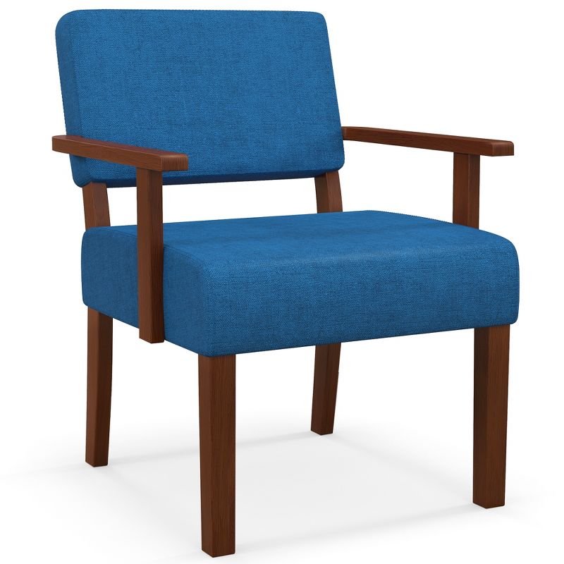 Costway Mid-Century Linen Accent Chair Living Room Chair with Soft Padded Seat & Backrest Blue