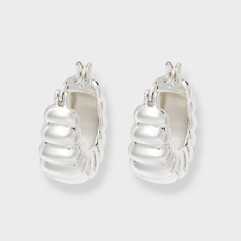 Silver Plated Texture Hoop Earrings - A New Day™ Silver