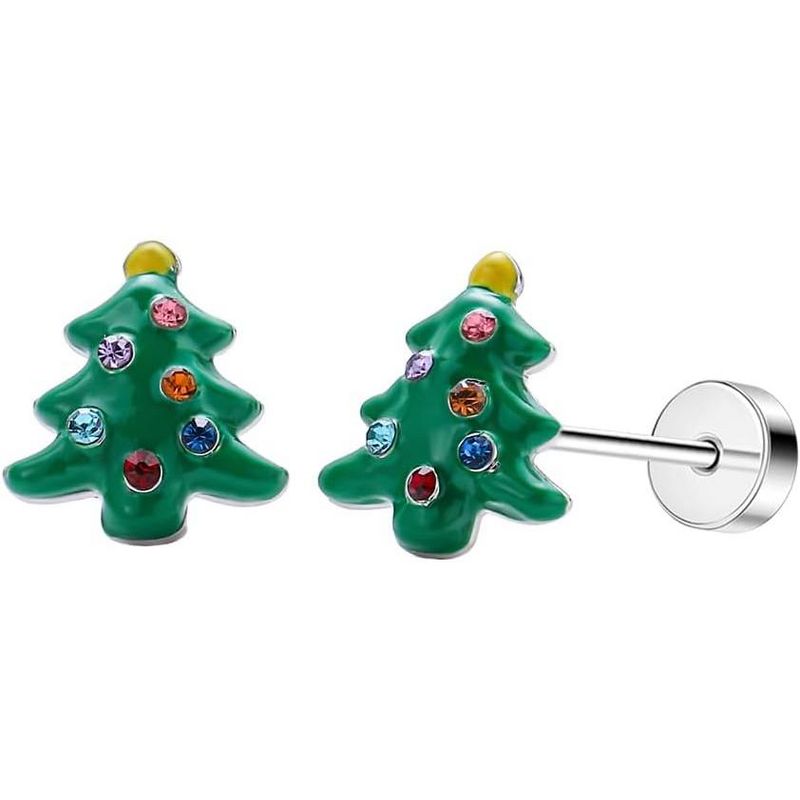 Titanium Stud Earrings - Cute Christmas Earrings for Women with Flat Back Christmas Tree Earrings One Size