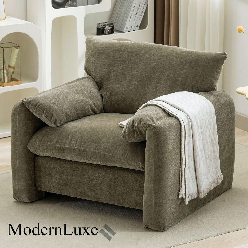 ModernLuxe Oversized Armchair, Upholstered Accent Chair, Single Sofa Lounge Chair for Living Room/Bedroom, Matcha Green