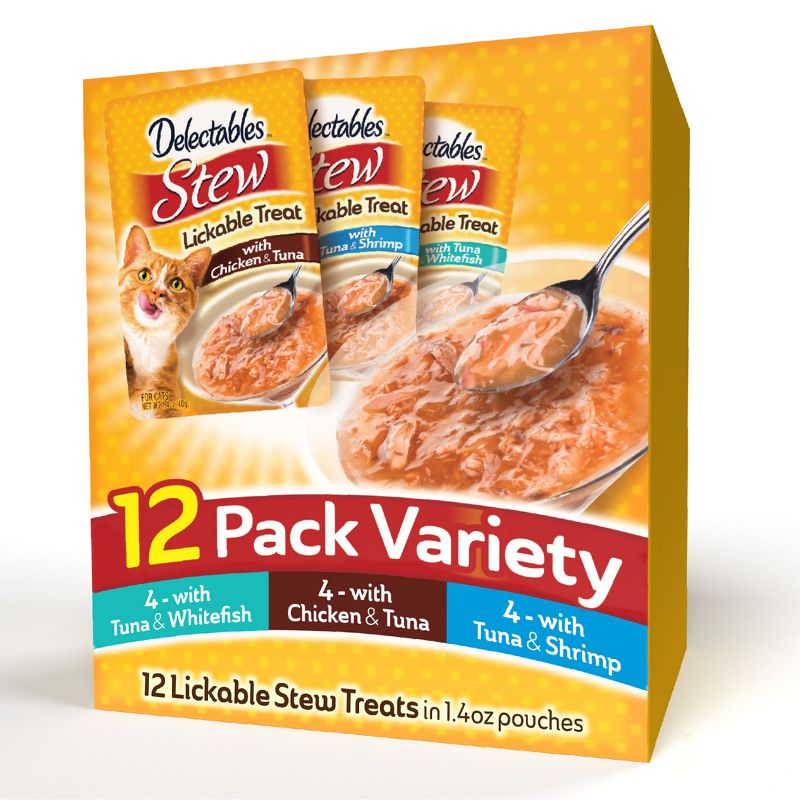 Hartz Delectables Stew Lickable Chicken, Tuna, Shrimp and Whitefish Flavor Cat Treats - 1.4oz/12ct Variety Pack