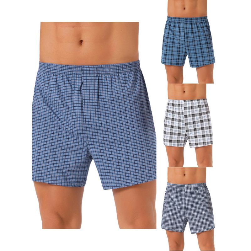 INSPIRE CHIC Men's 4 Pack Classic Plaid Pattern Boxer Shorts Underwear 1 Black White 1 Dark Blue 1 Navy 1 Navy Blue 32
