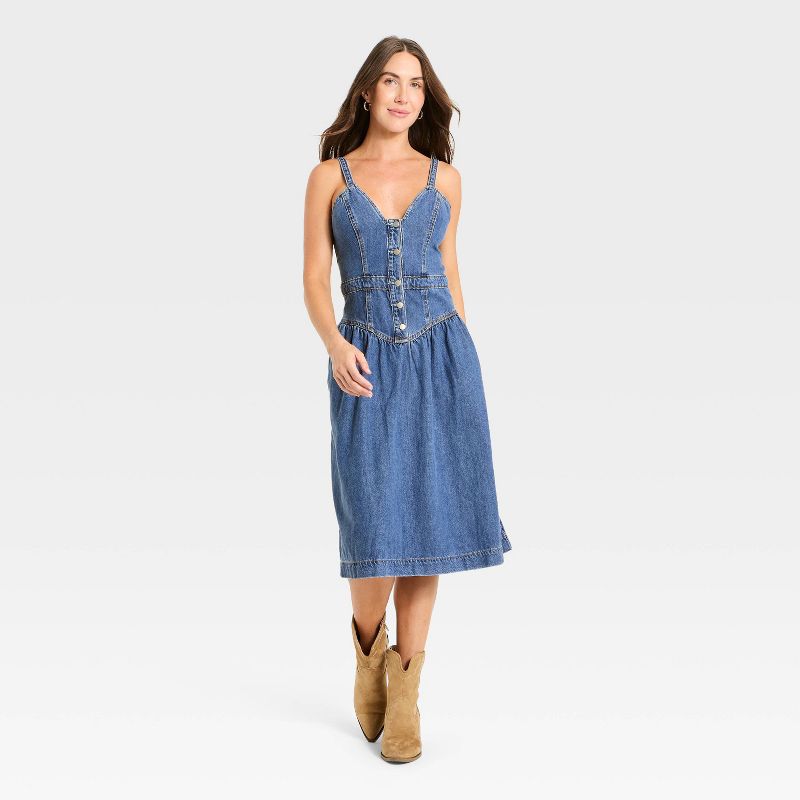 Women's Sleeveless Corset Denim Midi Dress - Universal Thread™ Light Wash 00