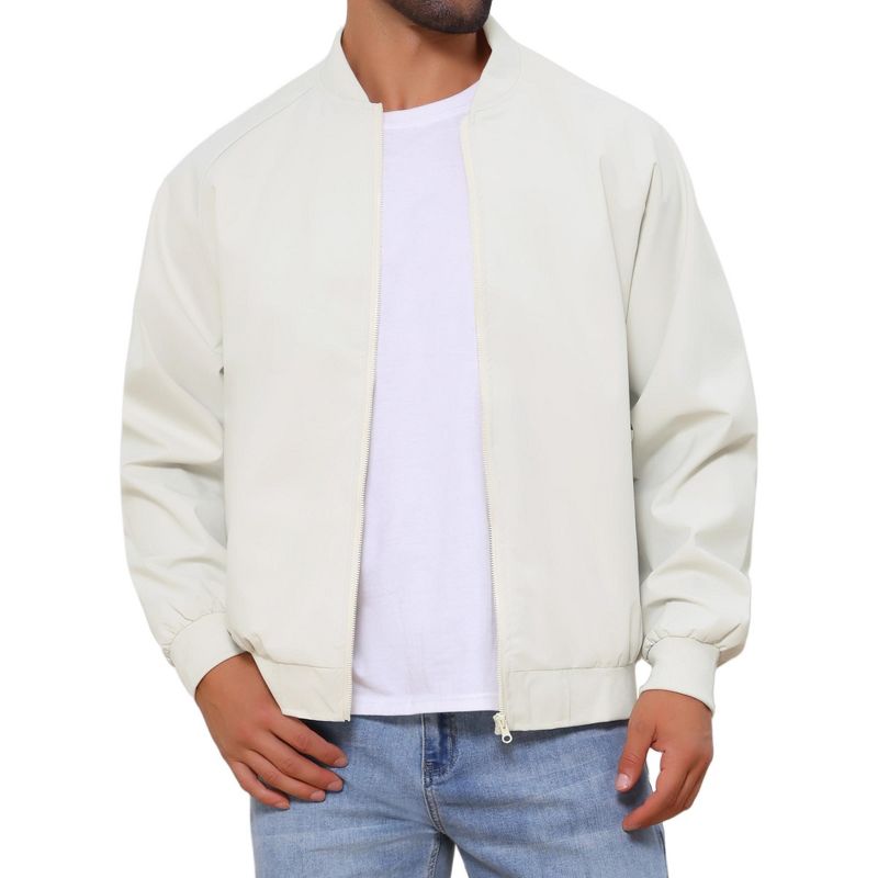 INSPIRE CHIC Men's Casual Stylish Lightweight Full Zip Up Bomber Jacket Large Beige