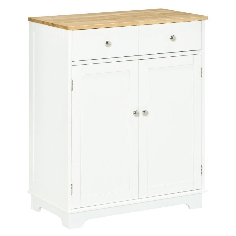 Kitchen Storage Cabinet, Sideboard Floor Cupboard with Solid Wood Top, Adjustable Shelf, and 2 Drawers for Living Room, and Hallway