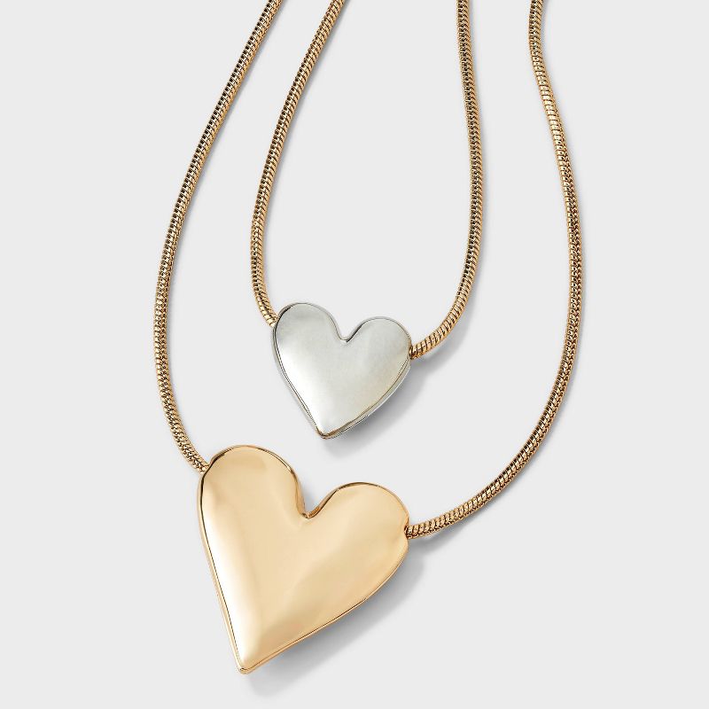 Layered Heart Necklace - A New Day™ Gold/Silver