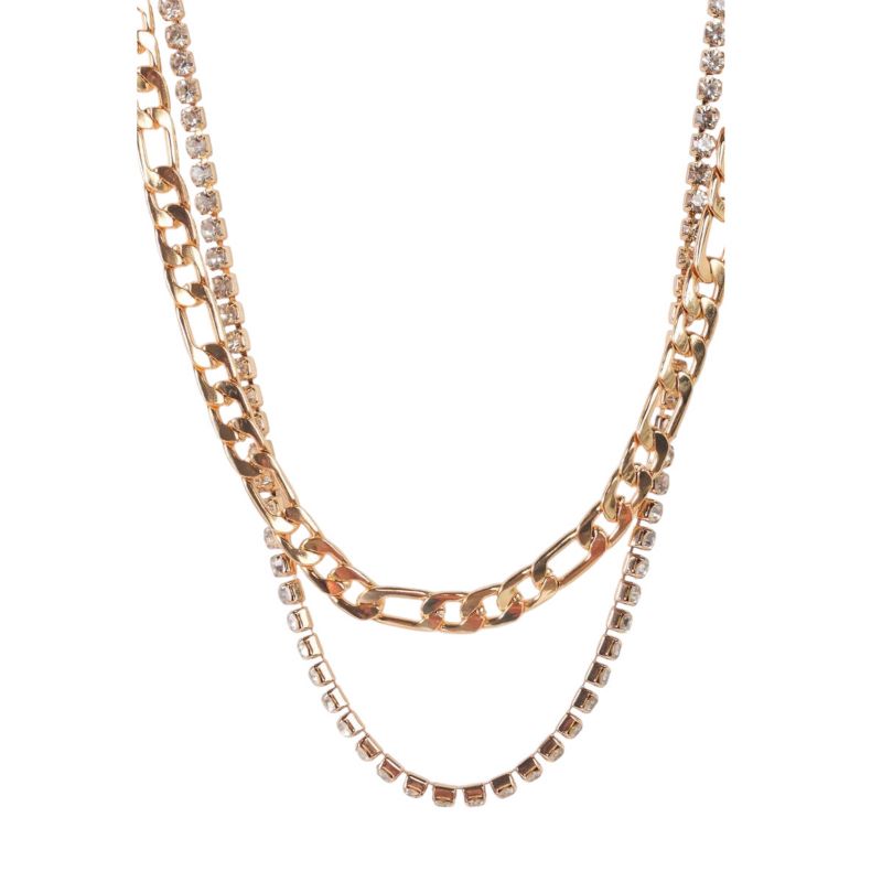 Slickblue Gold Figaro Link & Rhinestone Box Chain Necklace Set, Lobster Claw Closure, Women’s Jewelry, Gold, 15"-16.5"