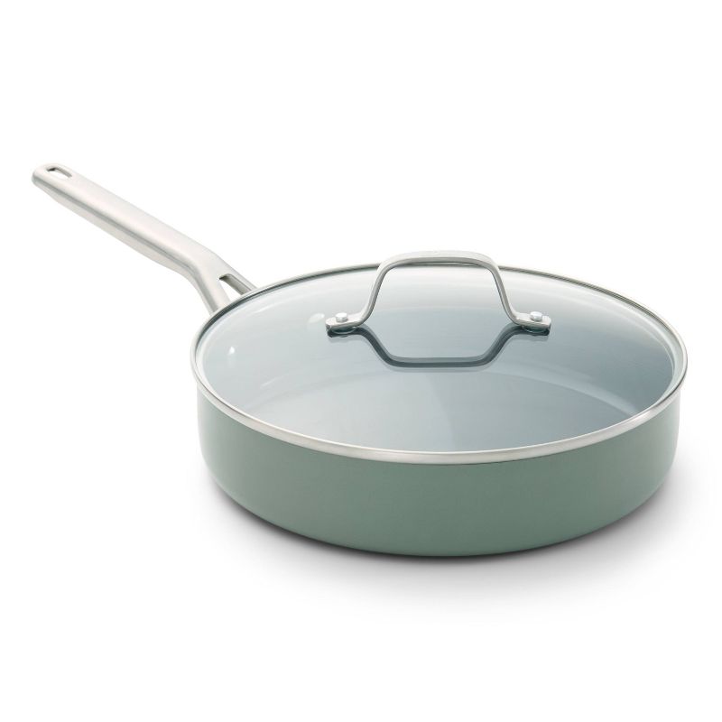 Calphalon 3qt Ceramic Saute with Lid Silver Ash: Nonstick, Anodized Aluminum, Dishwasher & Oven Safe, 10.25" Diameter