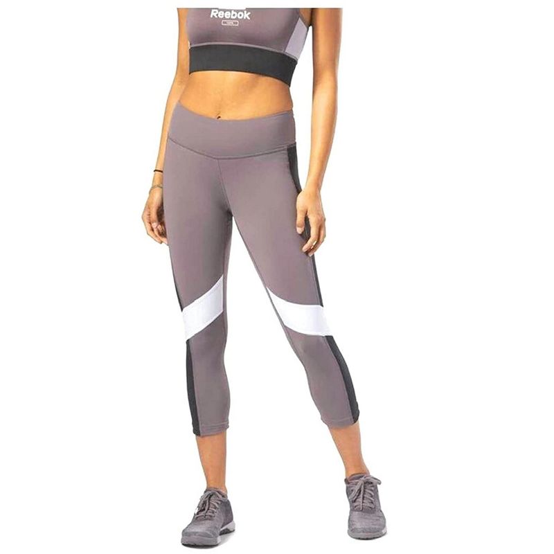 Reebok Womens Lux Color Block Compression Athletic Pants, almgreblack, X-Small
