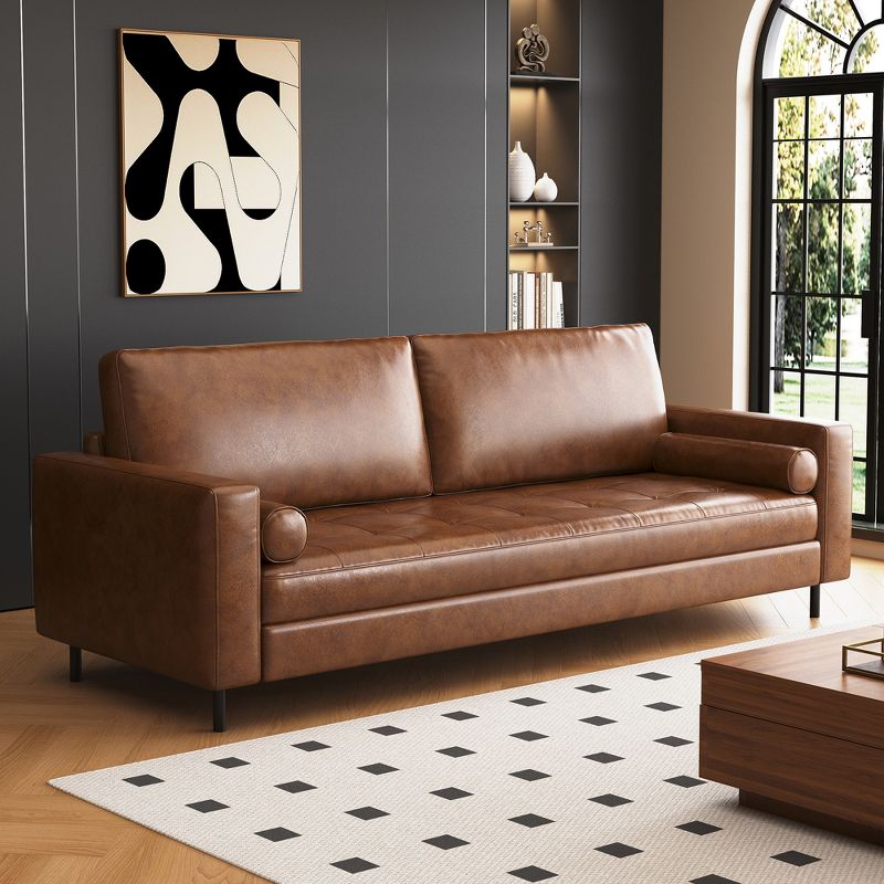 Luck Live Farmhouse Sofa,leather couch 80.31"furniture living room High-End Vintage Sofa, Sturdy Frame, Comfortable Seating Brown