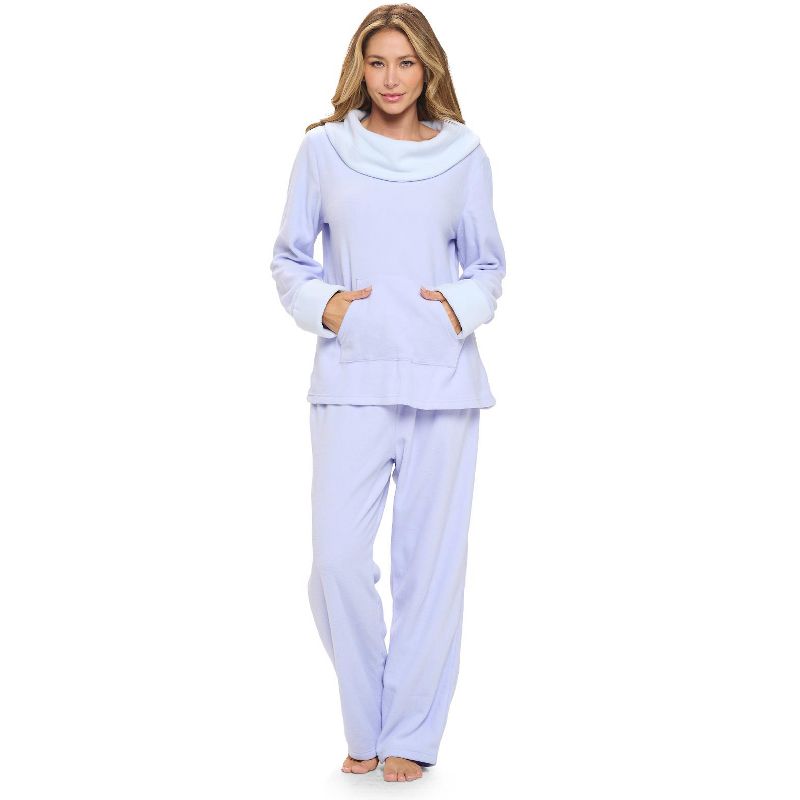 Casual Nights Fleece Pajama Set for Women, Soft Winter Pajamas with Pockets Lounge Set - Purple - Medium