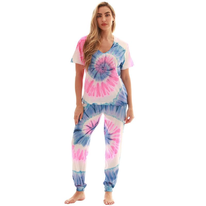 Just Love Womens Pajama Jogger Pant Set Unique Buffalo Plaid & Tie Dye Sleepwear