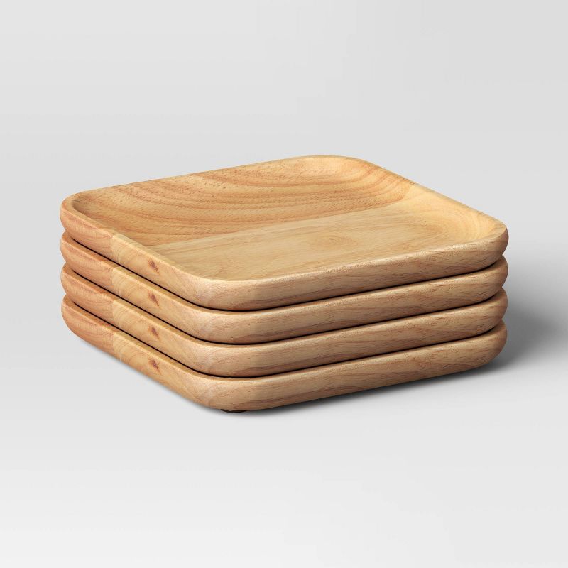 4pc 6"x6" Wood Square Serving Platter Natural - Threshold™: Serveware, Faux Wooden Plates, Spot Clean, Brown