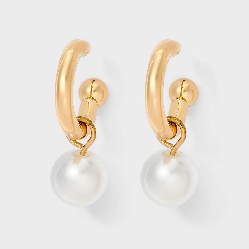 Pearl Hoop Drop Earrings - A New Day™ Gold